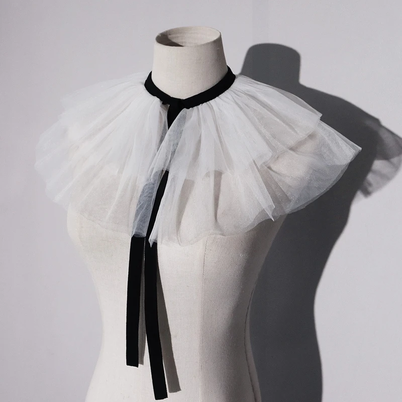 

Fluffy Tulle Ruffled Fake Collar Layered Mesh Detachable Neck Ruff Shawl Capelet Party Decoration Collar Cosplay Accessory