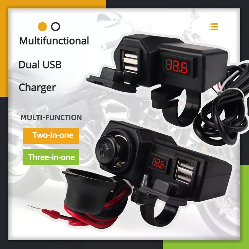 

Зарядное устройство для мобильного телефона на мотоцикле 3,1 А, двойной USB с прикуривателем 10-24 В, с дисплеем напряжения, аксессуар для модификации