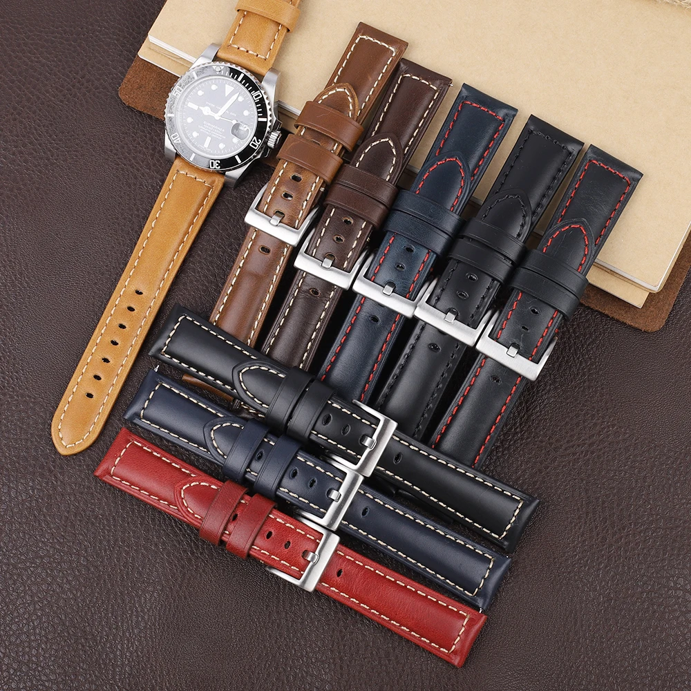 

Handmade Vintage Watchbands Coffee Black Watch Band 18mm 20mm 22mm 24mm Replacement Watches Accessories for Men