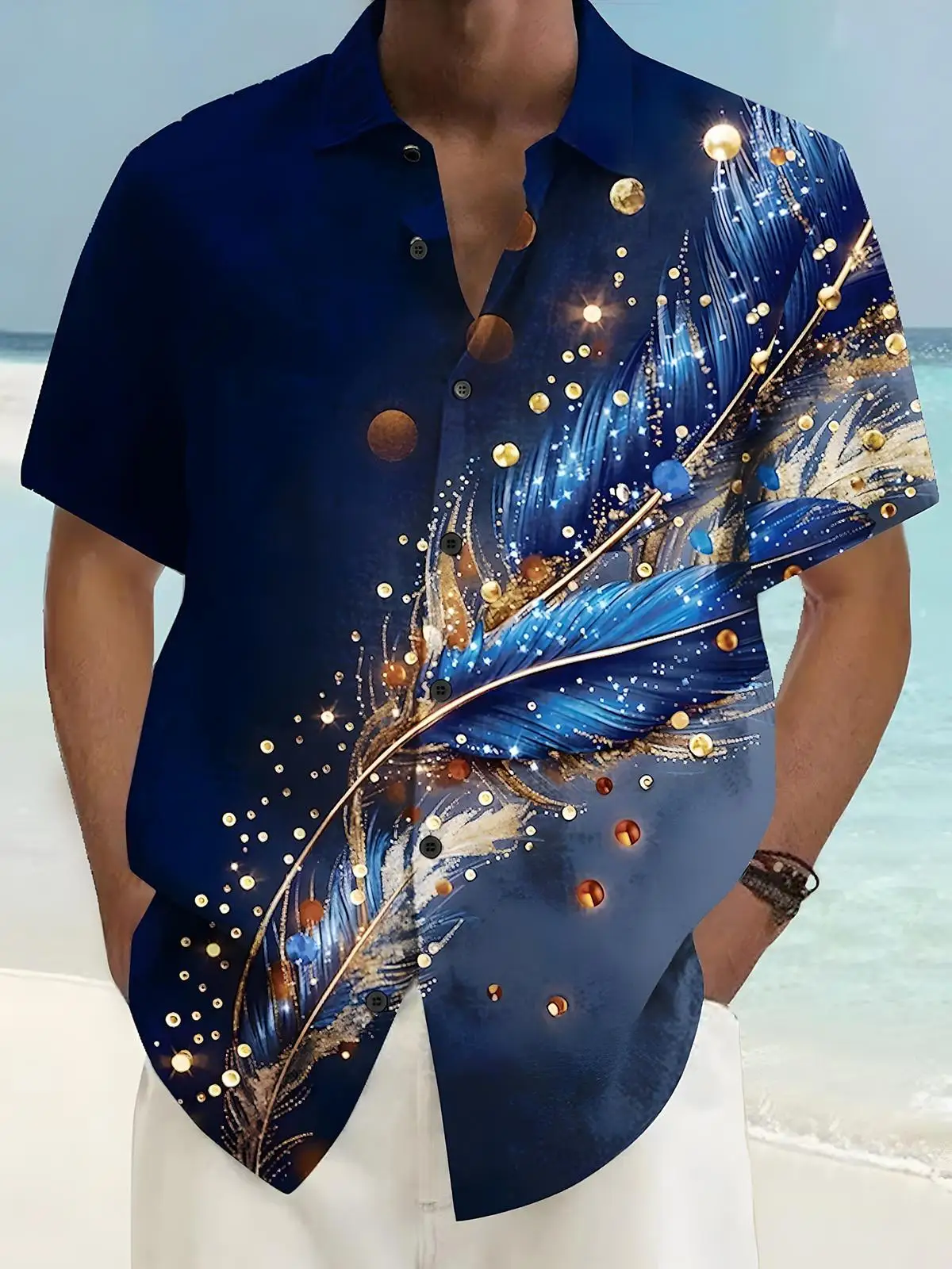 New Hawaii Spring/Summer Fashion Leisure Street Walk Tourist Beach Printed Full Open Short Sleeve Button Shirt