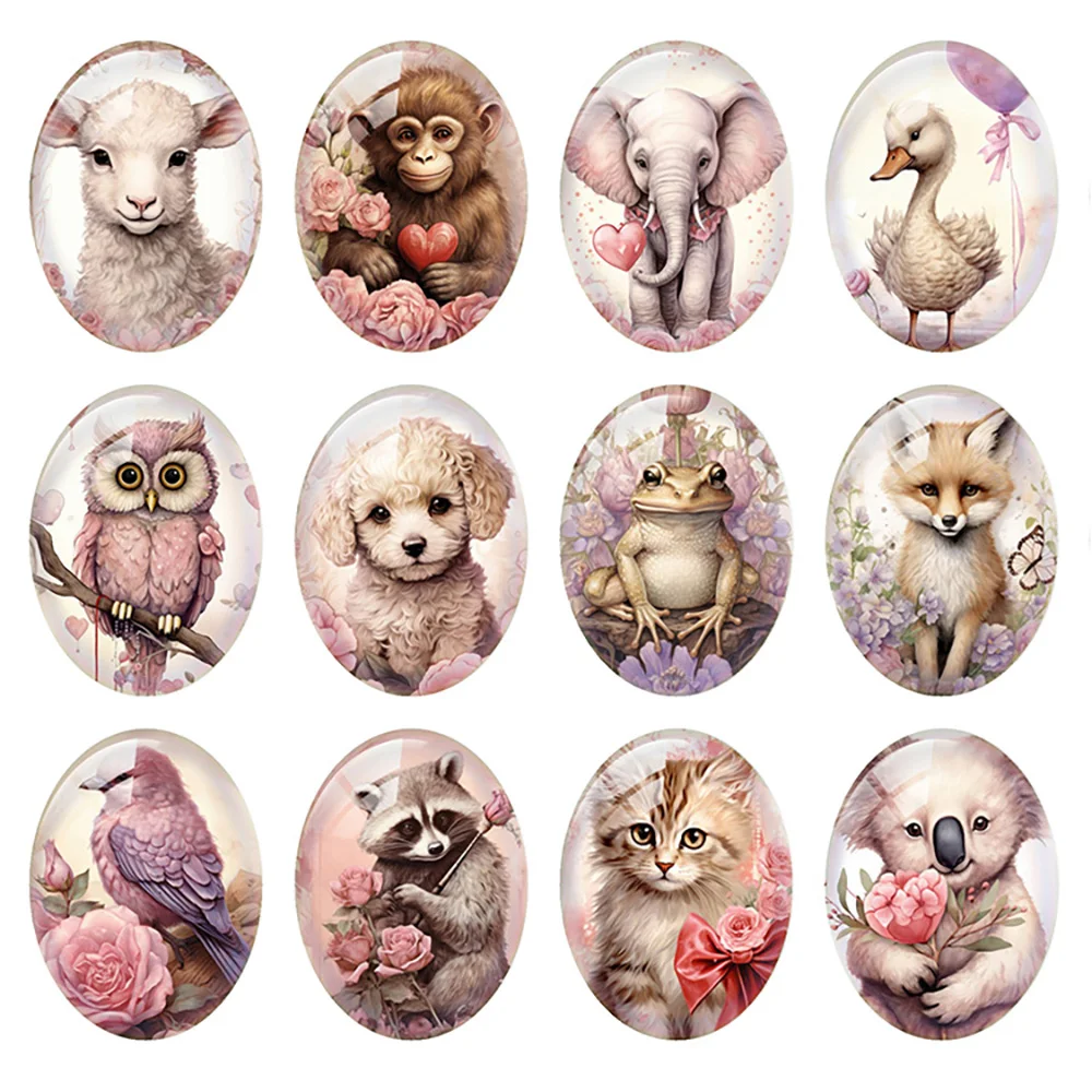 

Random Mixed Round/Oval/Square Pink Flower Heart Animals Cats Photo Glass Cabochon Flatback Demo Cameo For Diy Jewelry Making