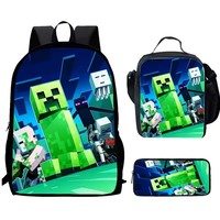 My Game WR Mini-Craft Backpack Schoolbag Lunch Bag Pencil Case Set Gift for Kids Students