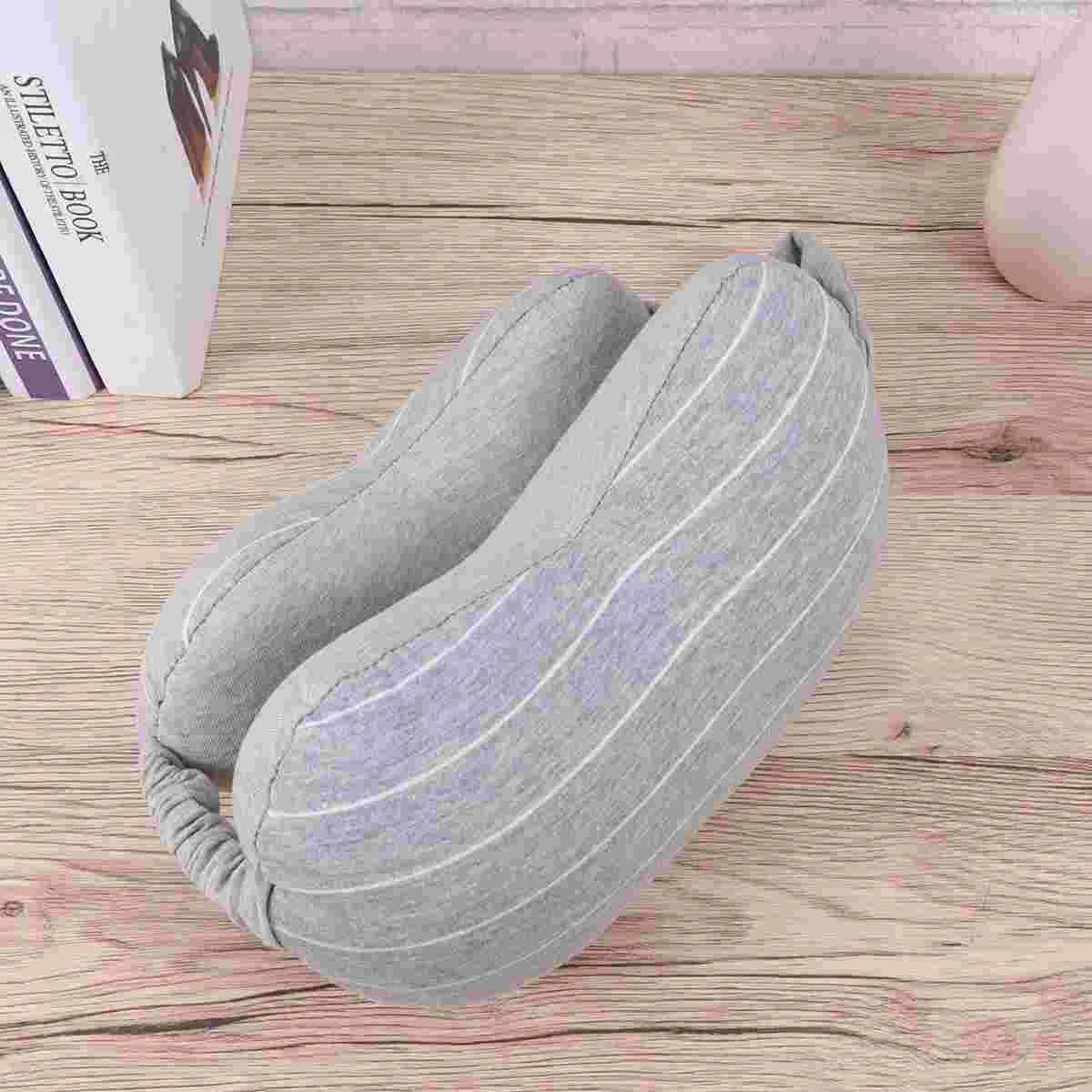 Elastic Band Pillow Airplane Travel 2-in-1 Eye Mask Fold Neck Pillows for Airplanes Light Grey