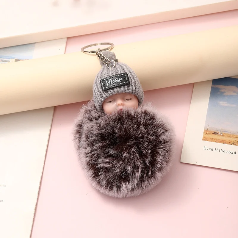 Cute Colorful Fluffy Plush Sleeping Baby Hairball Doll Keychain Pendant Backpack Hangings Decoration Gifts