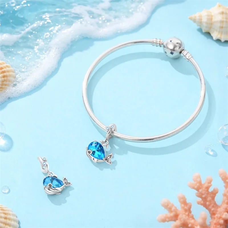 925 Sterling Silver Whale Language Crystal Charms Pendant For Women Fit Original Bracelet DIY Birthday Party Jewelry Gifts