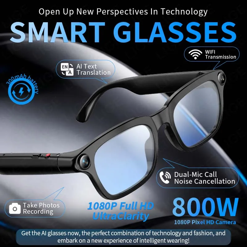 

LIGE New Upgrade Smart Glasses With Camera Video Recording Photo Recognition Bluetooth Call Translation Voice Smart Sunglasses