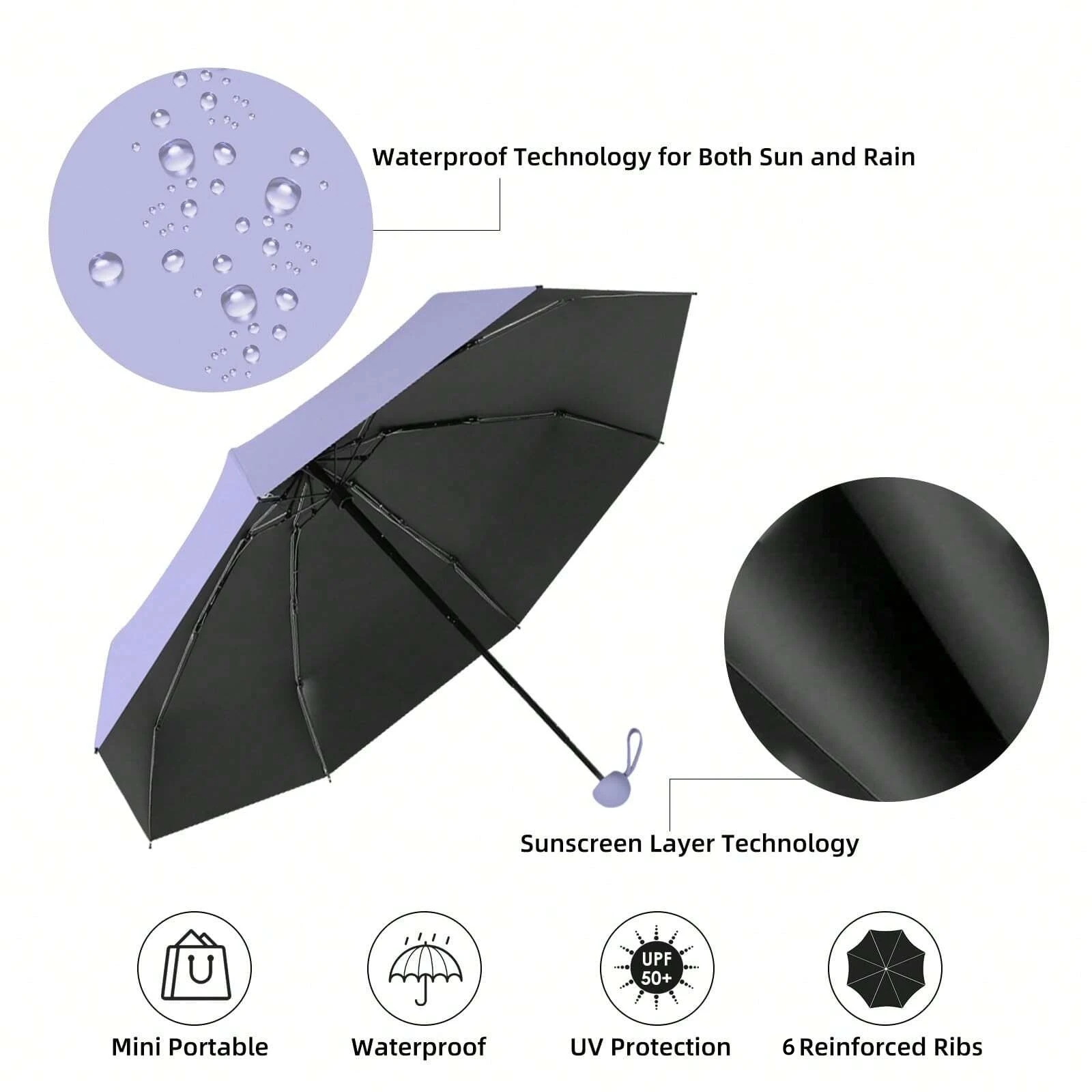 1pc Anti-Uv Mini Umbrella For Sunny And Rainy Days, Portable With Uv Coating And 6 Reinforced Ribs image 4