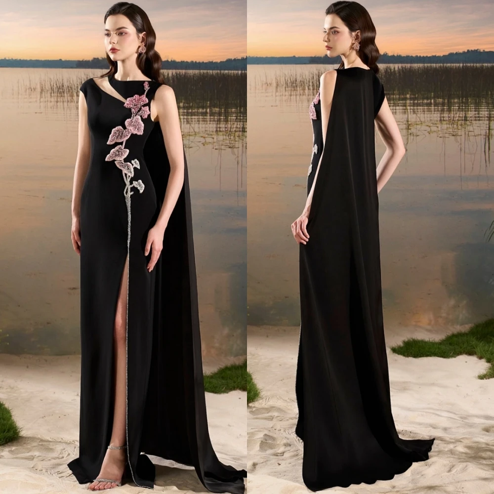 

Customized Elegant O-Neck Evening Dress Fashion Jersey Sleeveless Prom Dresses Delicate Sweep Train Special Occasion Gowns