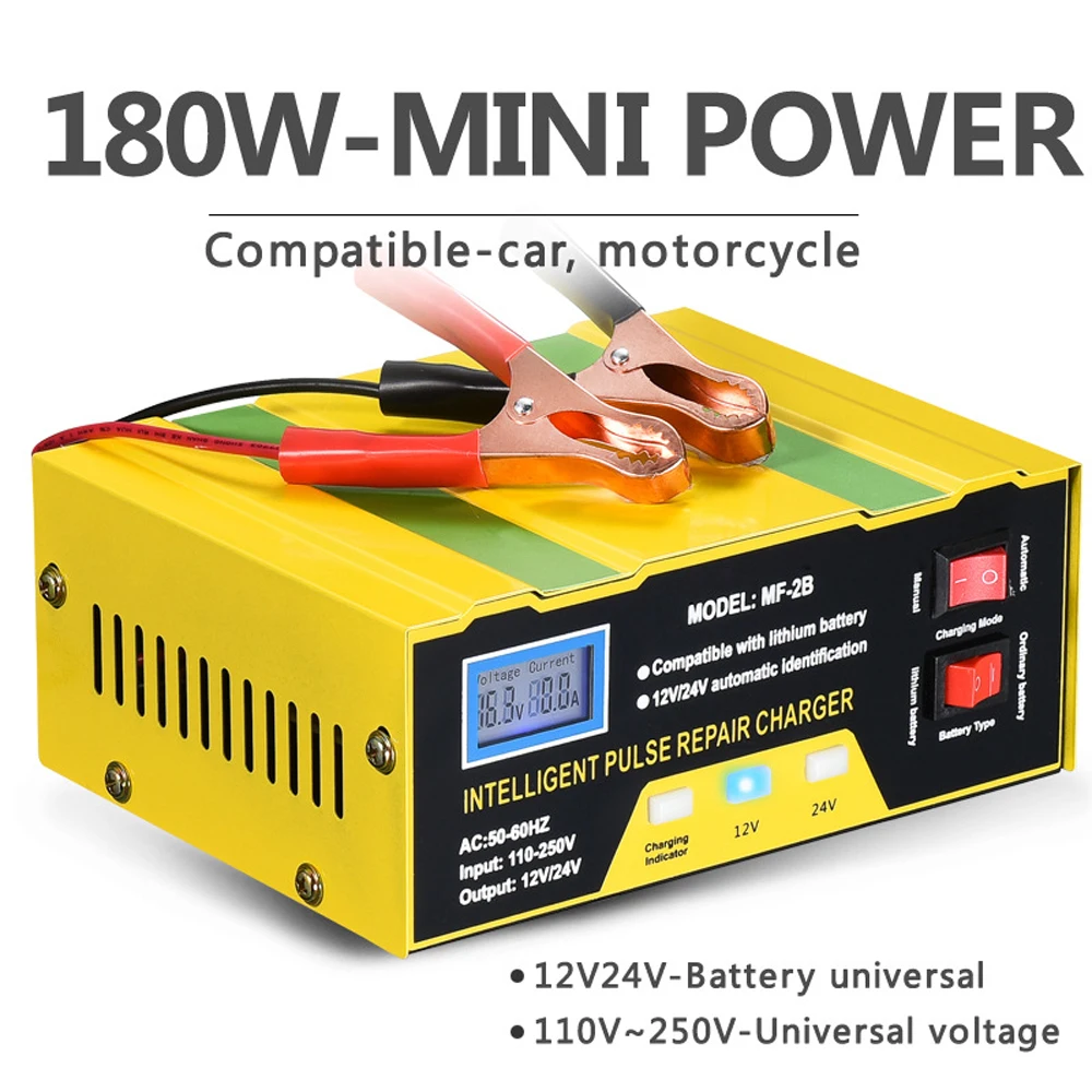 

Car Battery Chargers 12V/24V Intelligent Pulse Repairing Charge Device LCD Display for Leadacid Lithium Battery For Car Moto