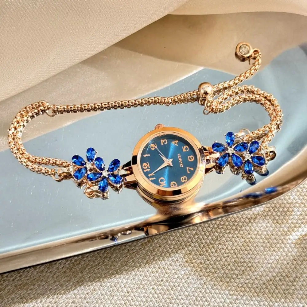 Elegant Women's Bracelet Watch Double Layered Chain Flower Quartz Wristwatch Ladies Business Watches Portable Oval Shaped