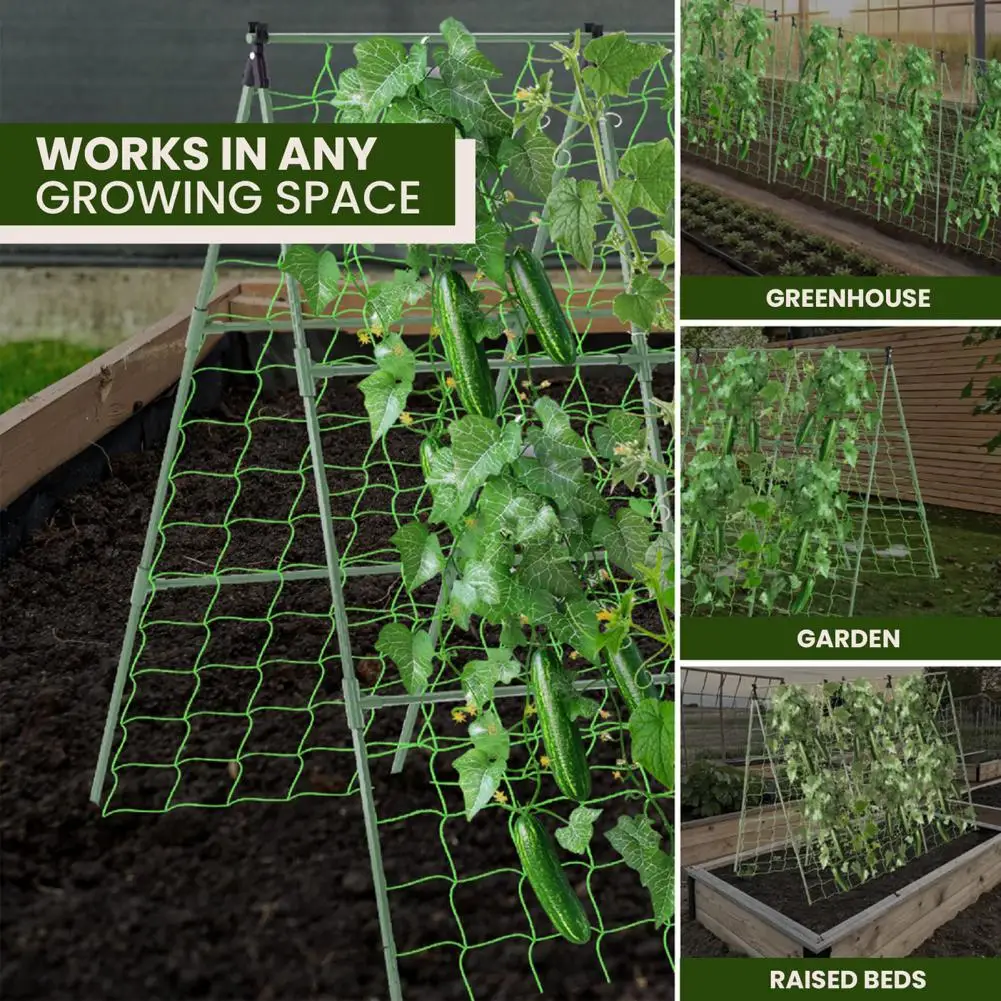 Plant Trellis for Cucumbers Outdoor Vegetable Trellis Metal A-frame Cucumber Trellis Set with Net for Climbing for Cucumbers