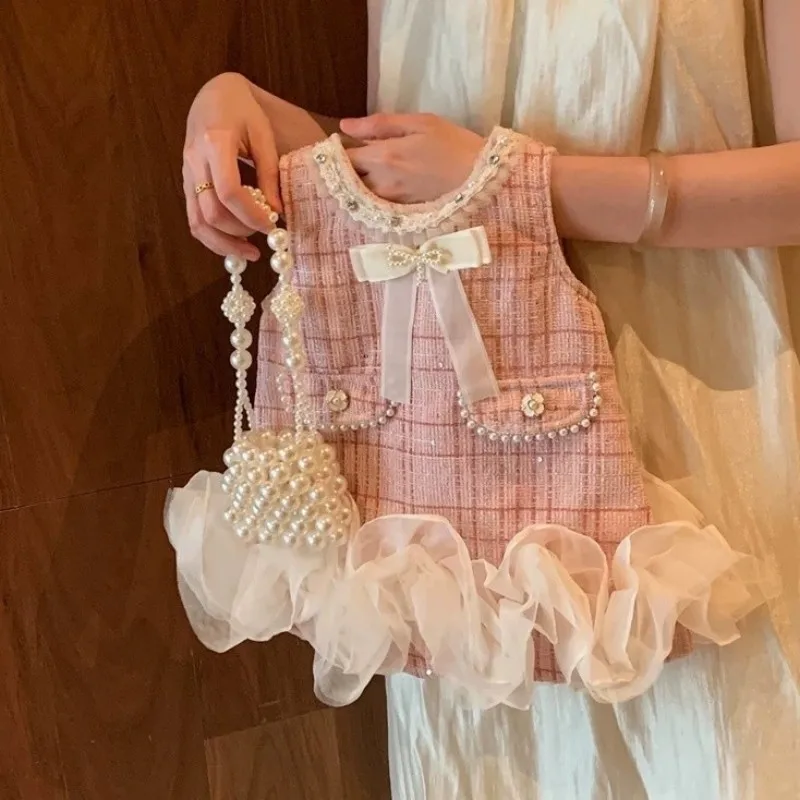 80-130 سنتيمتر الفتيات فستان الأميرة الخريف/الشتاء تانك القمم فستان الأطفال سميكة المخملية فستان أسفل قميص قطعتين مجموعة