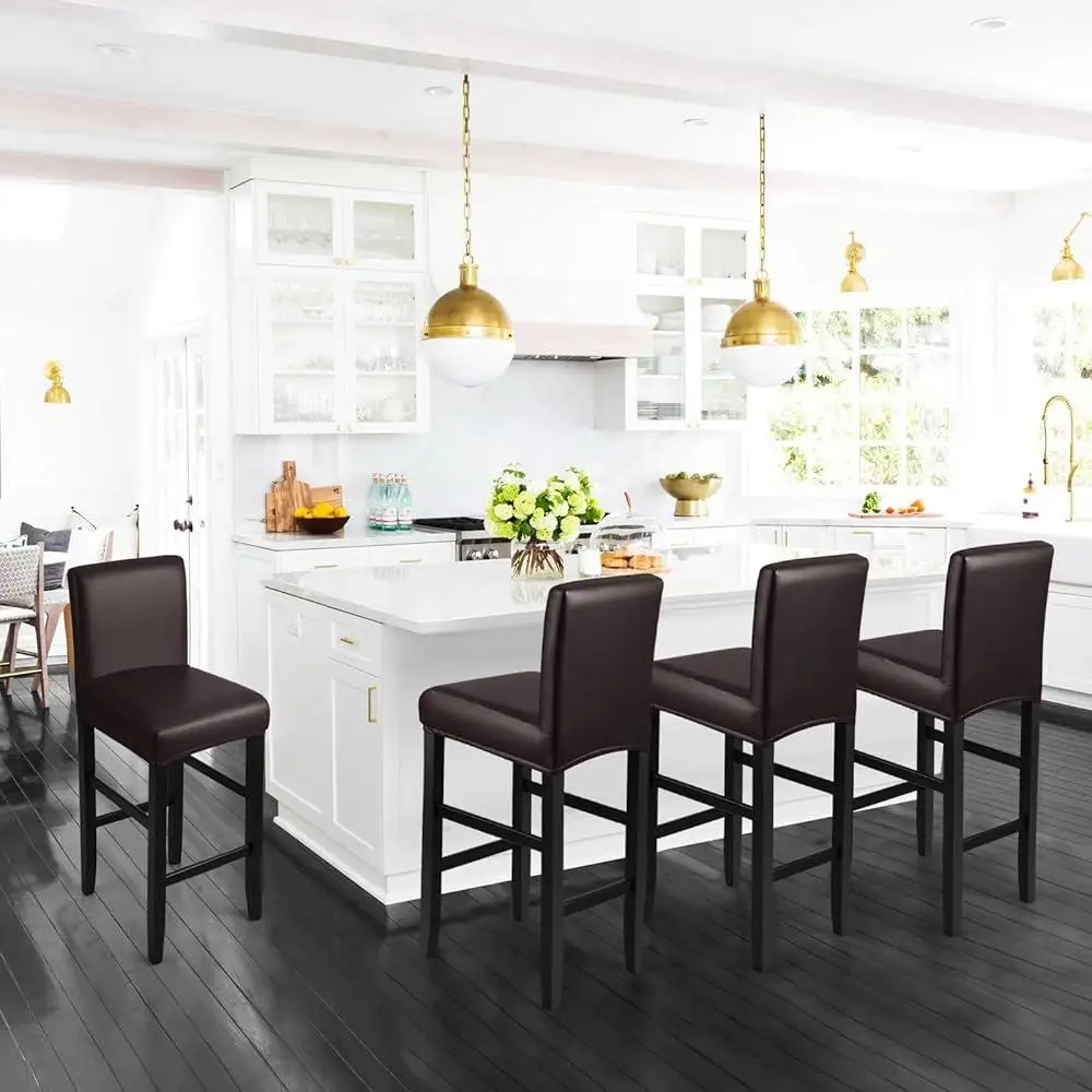 Stretch Waterproof Faux Leather Bar Stool Covers Removable Washable Slipcovers Elastic Protector Dining Room Pub Cafe Counter