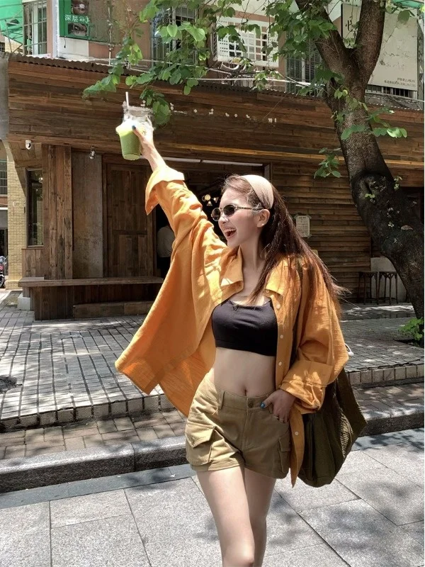 

plus Size Women's Lazy Style Long Sleeve Shirt Spring Summer New Korean Loose Slimming Casual Open Cardigan Top Sunscreen