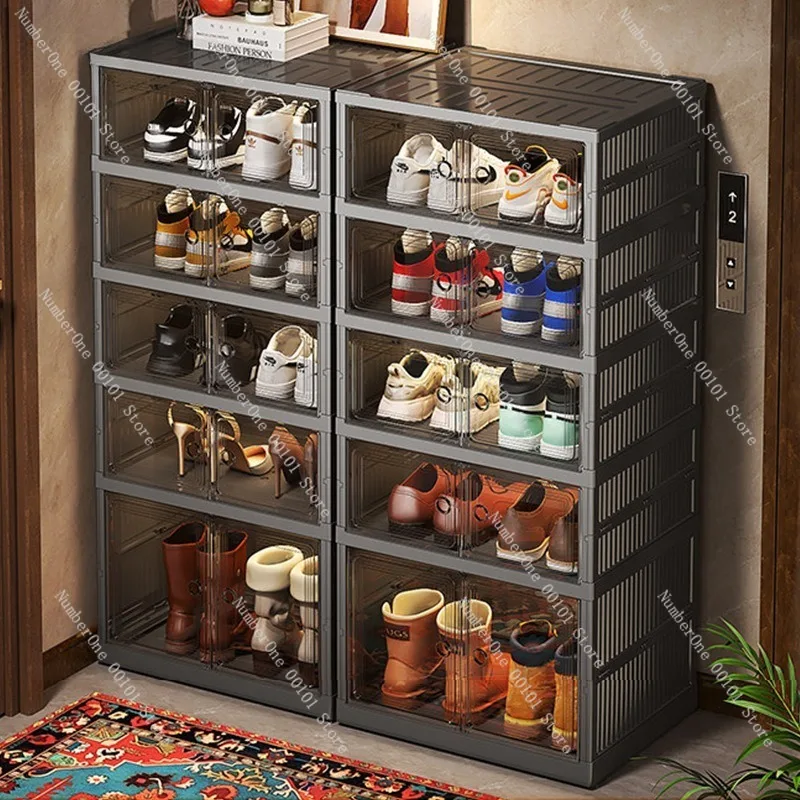 Transparent Shoe Storage Box Foldable Shoe Cabinet No Installation Dustproof Shoe Organizer Stackable  Storage Container