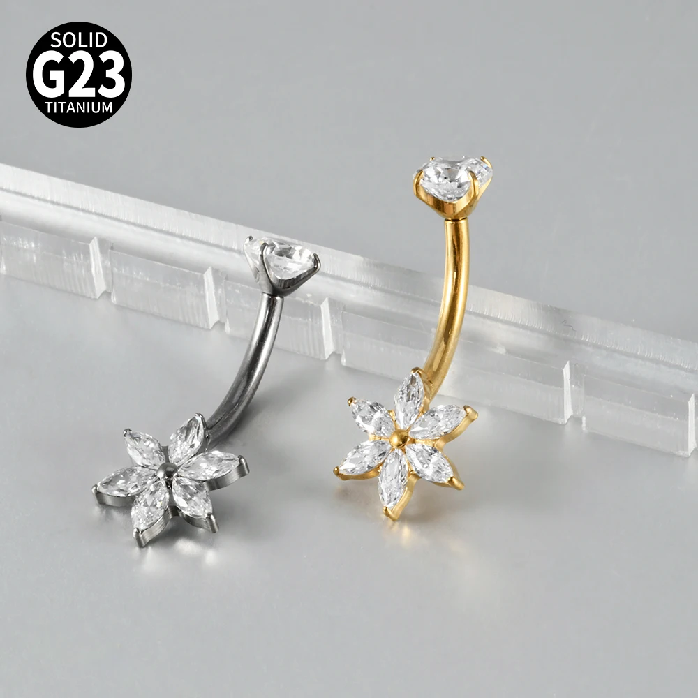 Titanium Carved Zircon Belly Button Stud, 1PC