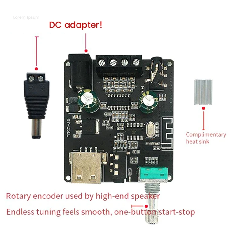 Placa amplificadora de áudio 50W canal duplo ajuste contínuo de 360 graus para home theater