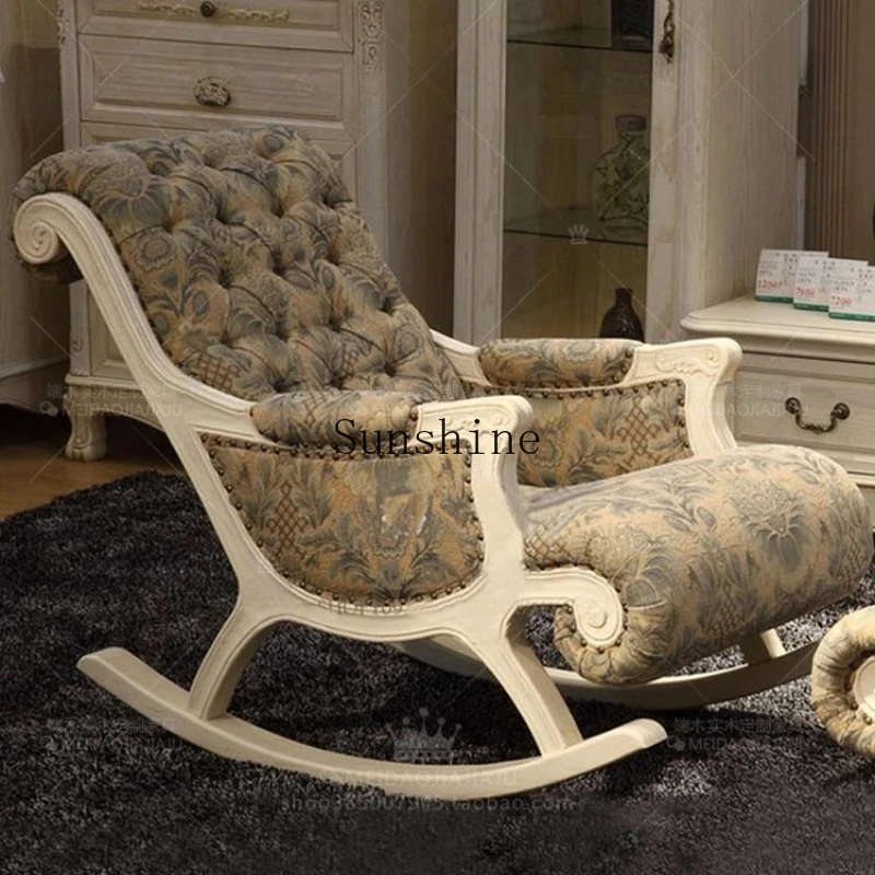 Neoclassical solid wood balcony nap rocking chair French carved pull button bedroom casual lazy