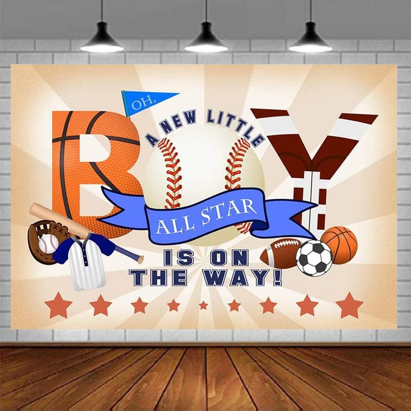 

Sports Baby Shower Party Photography Backdrop For Boy Football Baseball Basketball Sport Theme Party Decor Supplies Background