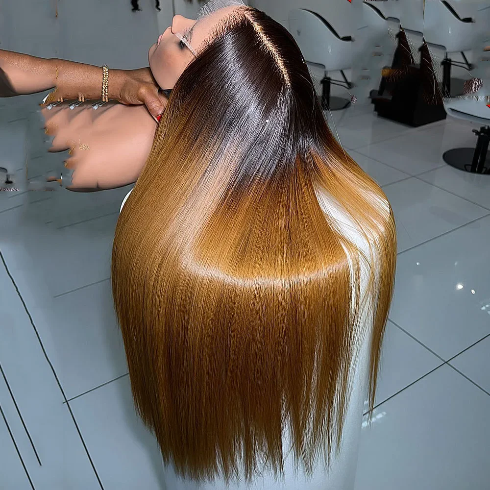 

Glueless 26inch Soft Ombre Black Blonde Straight Synthetic Lace Front Wigs For Women Baby Hair Preplucked Heat Resistant Daily