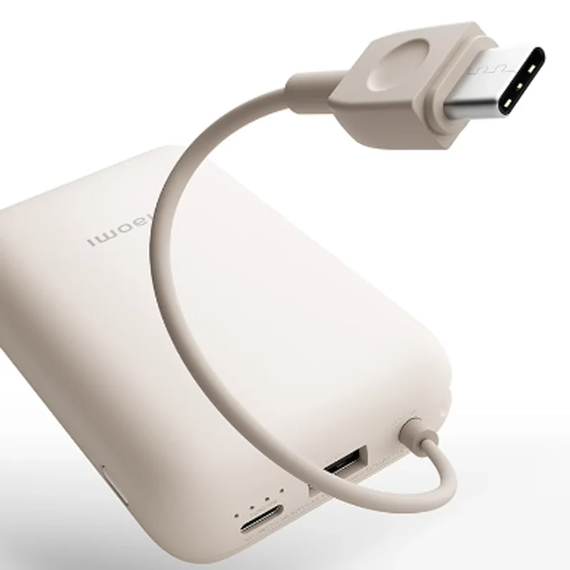 باور بانك Xiaomi بقدرة 10000 مللي أمبير في الساعة مع كابل شحن سريع مدمج ورفيع للغاية وصغير الحجم وسعة كبيرة للغاية ومحمول يعمل بنظام Android Apple