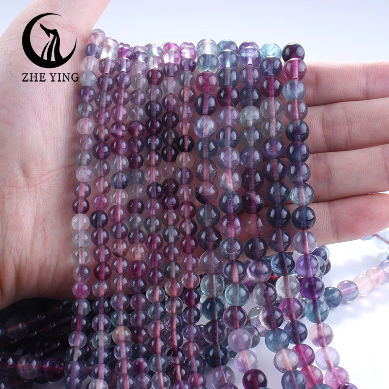 

Zhe Ying 100% Natural Rainbow Fluorite Beads 6 8 10mm Round Cheap Gemstone Beads for Jewelry Making Strand 15''