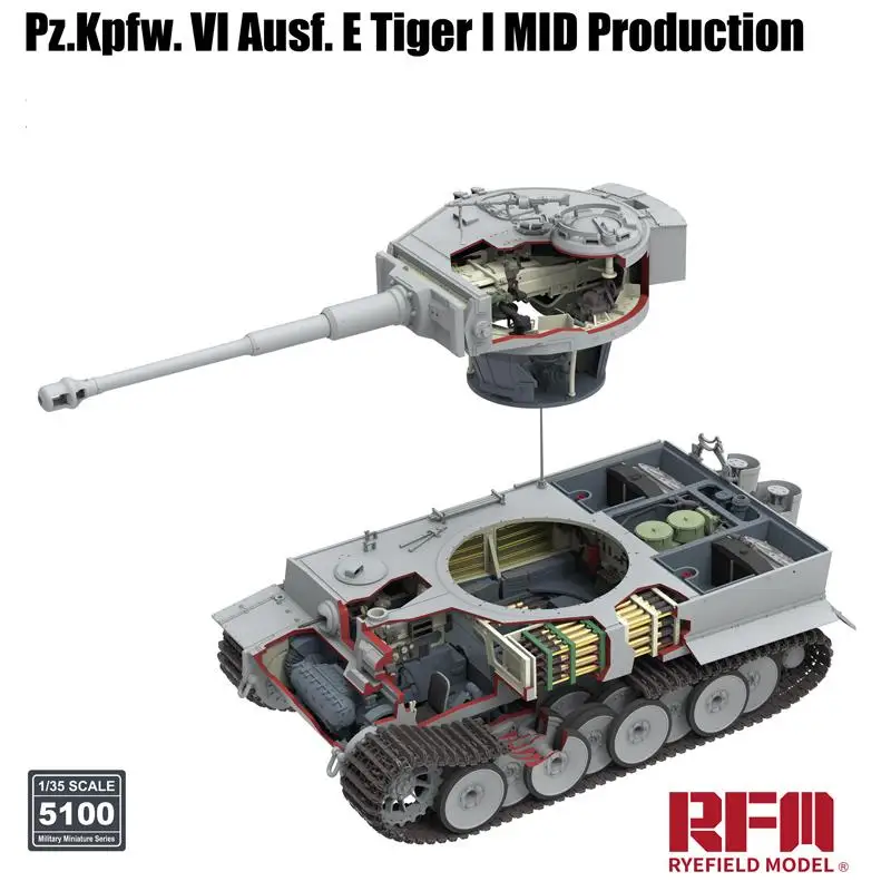 

RYEFIELD RM-5100 1/35 Scale Pz.Kpfw.VI Ausf.ETigerI MID Production w/Cut Away Parts