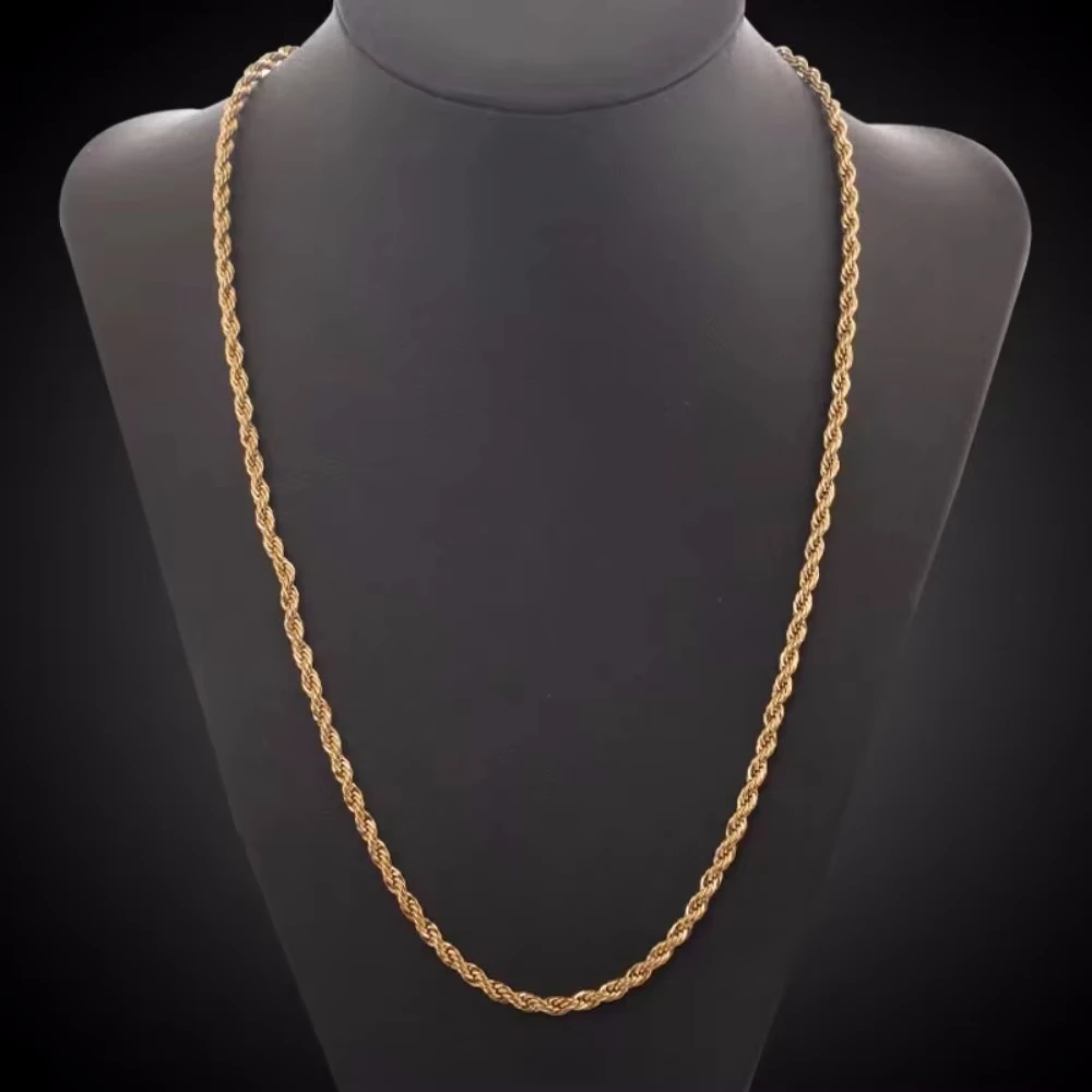 925 Silver Wholesale Noble 45-60cm 18K Gold 4mm Rope Chain Necklace for Women Man Fashion Wedding Charm Gift Jewelry 18-24Inch image 4