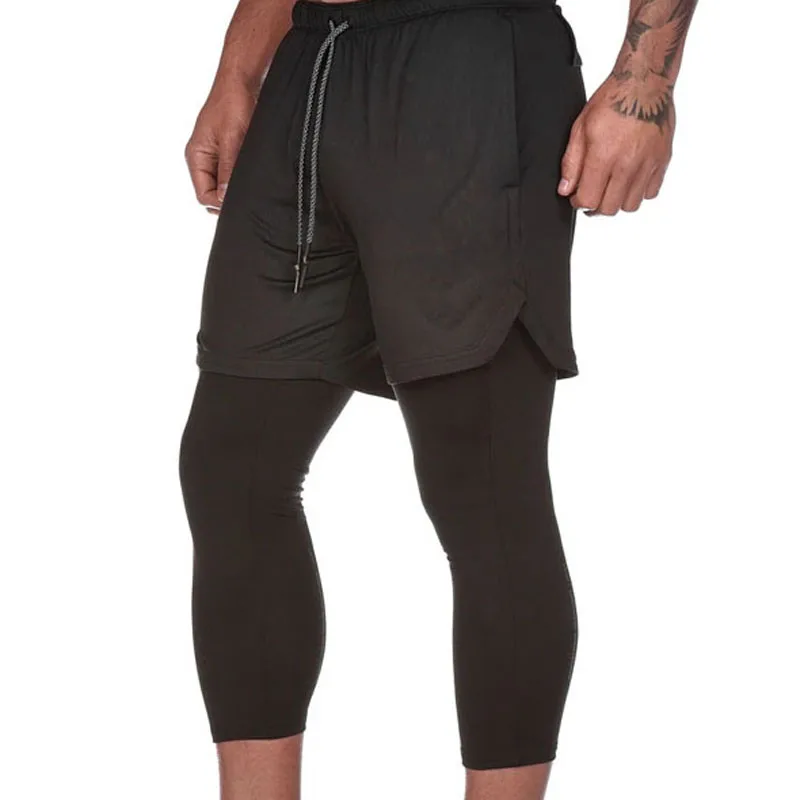 

2023 New Sport Pants Men 2 In 1 Double-deck Running Training Pants Gyms Ankle-Length Pants Quick Dry Men Jogging Trousers MY824