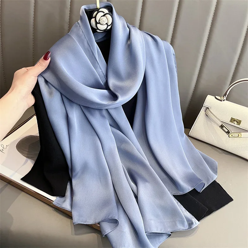 

New Solid Silk Scarf Women Fashion Quality Soft Scarves Female Shawls Beach Cover-ups Wraps Luxury