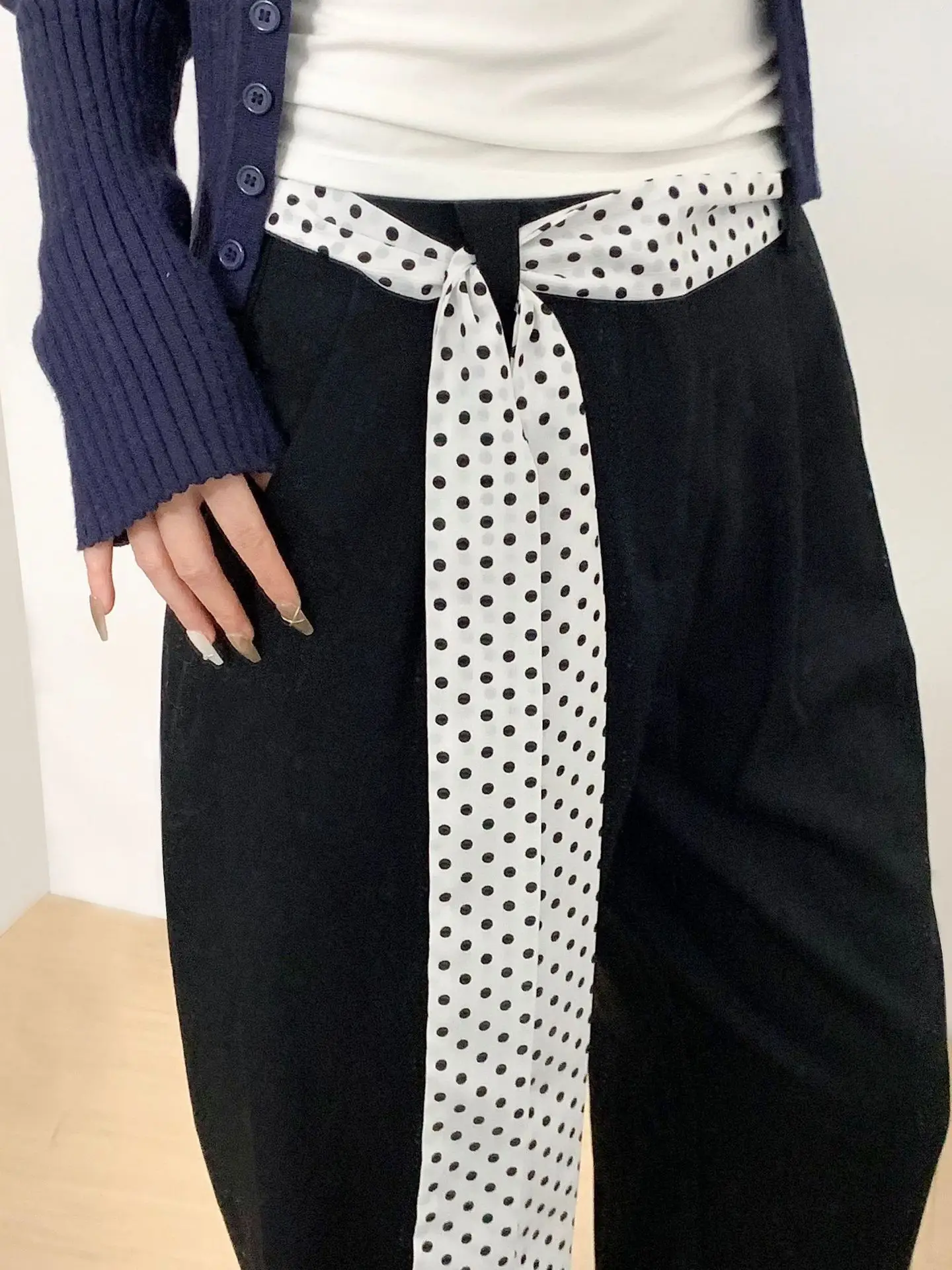 Polka Dot Long Scarf Women's High-End Necktie Shirt Collar Band Atmosphere Sensation Versatile Small Scarf Korean Style Polye...