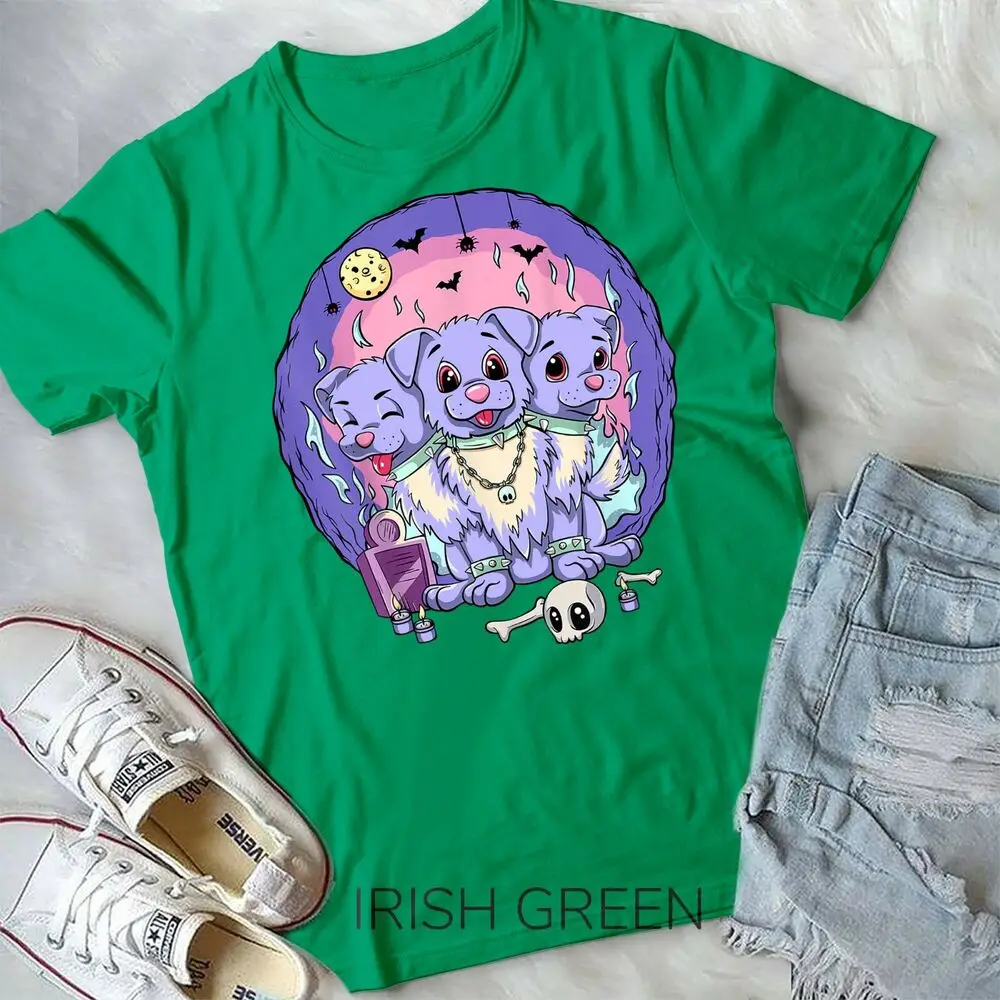 Kawaii Pastel Goth Cute Creepy 3 Headed Demon Dog Skull Vaporwave Aesthetic Tee