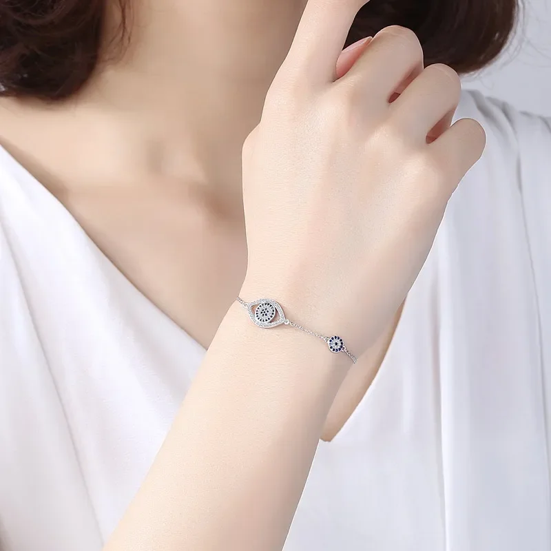 TONGZHE Evil Eye Bracelet 925 Sterling Silver Blue Main Stone Jewelry Link Bracelets For Women Lucky Luxury Pulseira Feminina