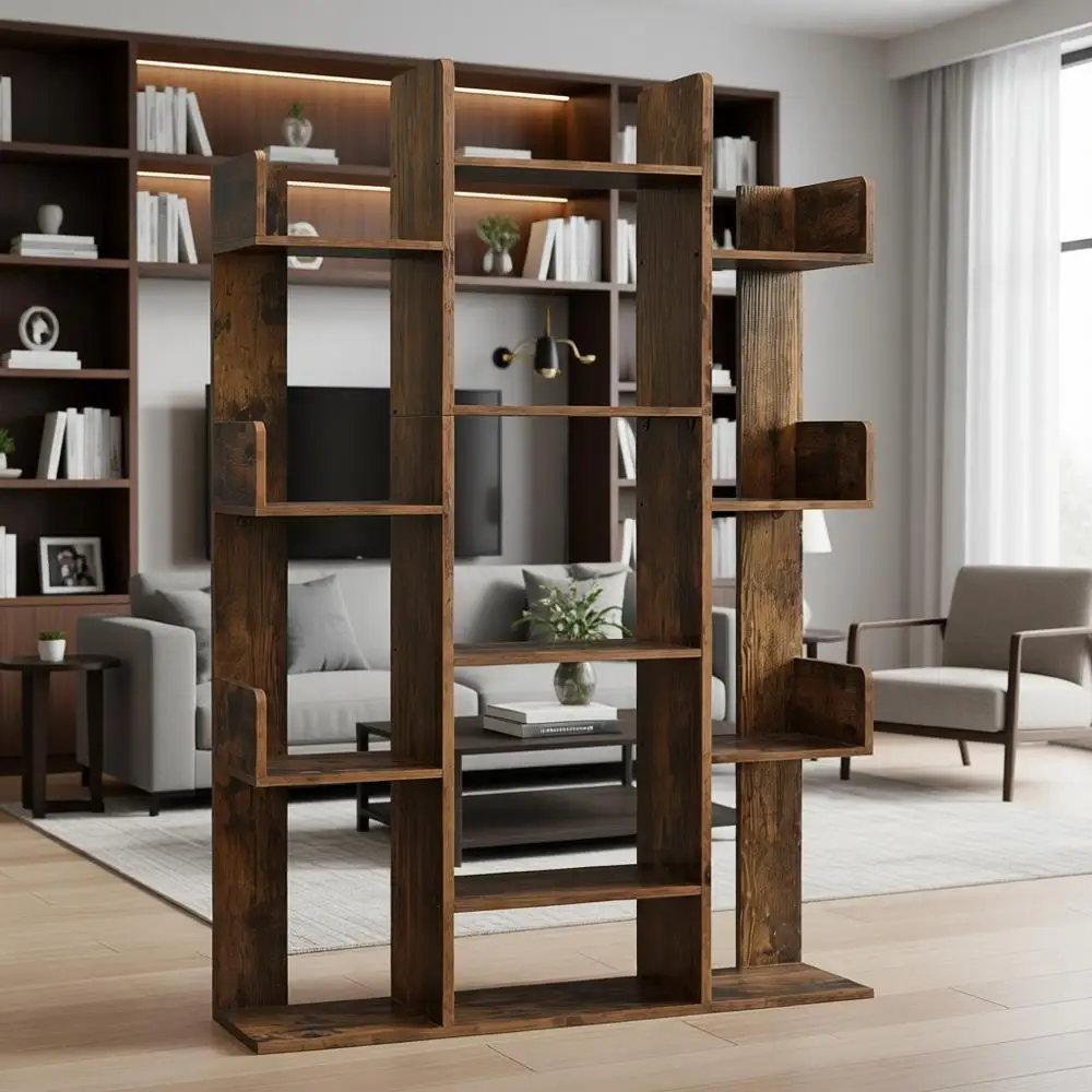 

Tree-Shaped Bookshelf with 13 Shelves, 9.8D x 33.9W x 55.1H, Rustic Brown