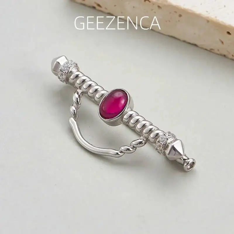 

GEEZENCA S925 Silver Pearl Red Corundum Artistic Geometric Brooch Pendant 2 In 1 Dual Purpose Jewelry For Women 2024 New Gift