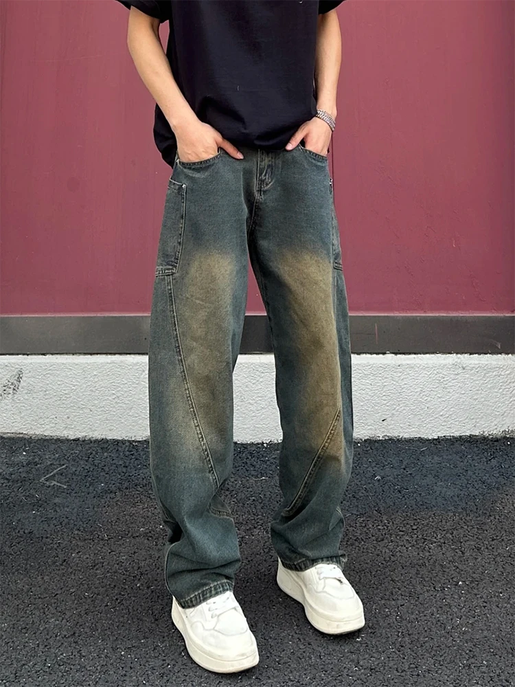 

American High Street Retro Knife Men's Jeans Spring Autumn Loose Straight Leg Workwear Wide Leg Waed Long Trousers