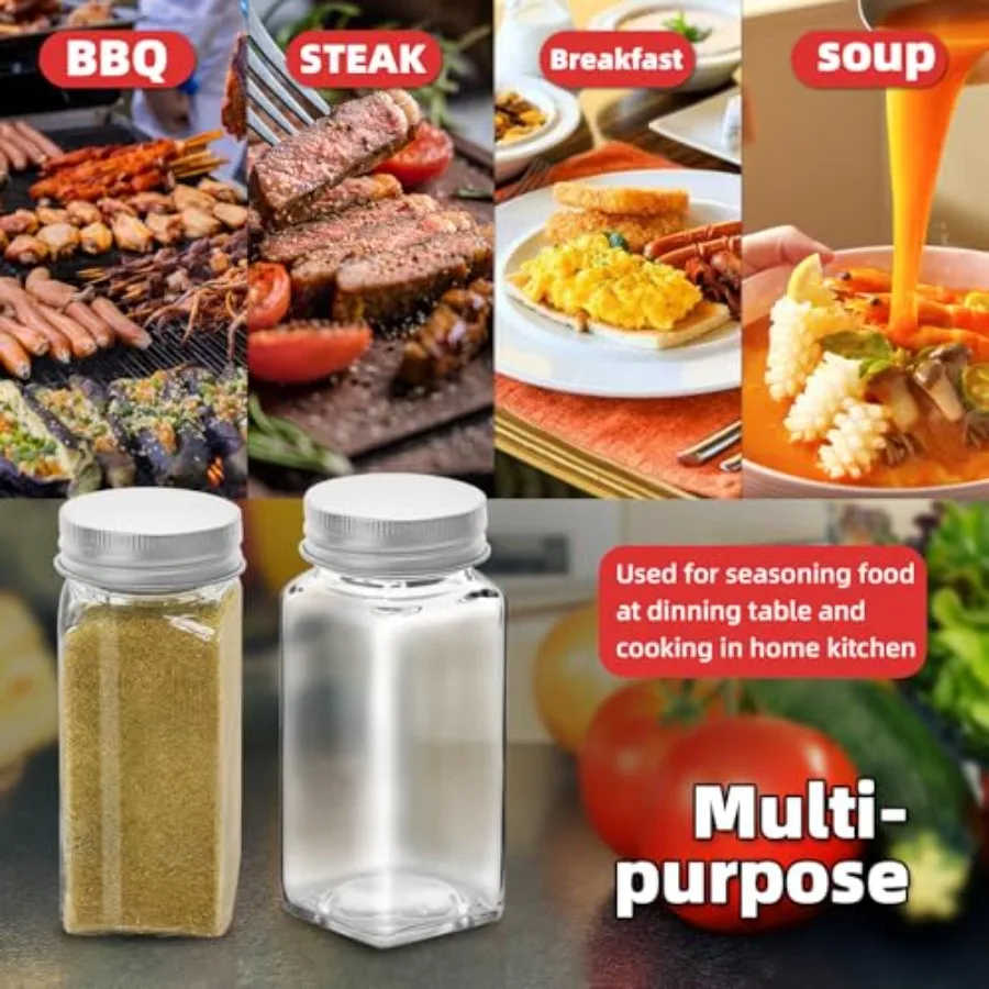 2Pcs 4oz Glass Spice Jars with Shaker Lids, Spice Jars Trial Set and Supplement Set, Empty Spice Containers and Square Spice Bo view 6