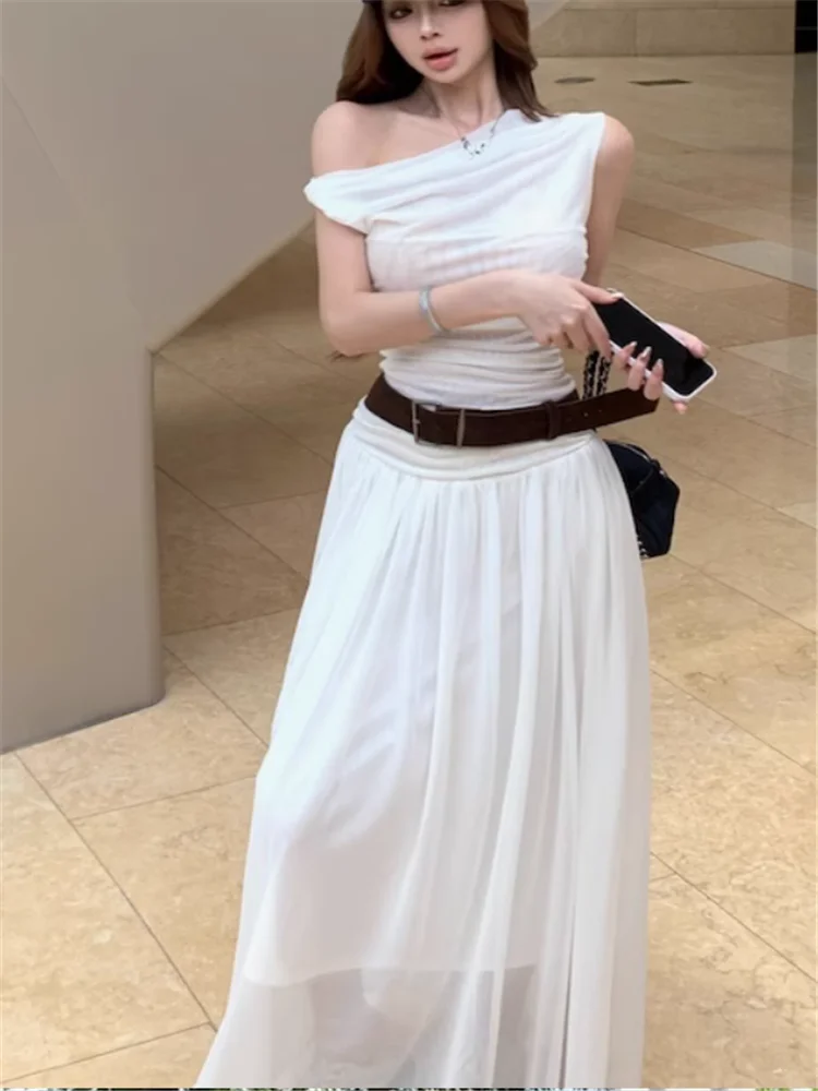 

Summer Slash Neck Off Shoulder White Army Green Long Dress Summer Holiday Strapless Women Slim Waist Belt A Line Maxi Dress