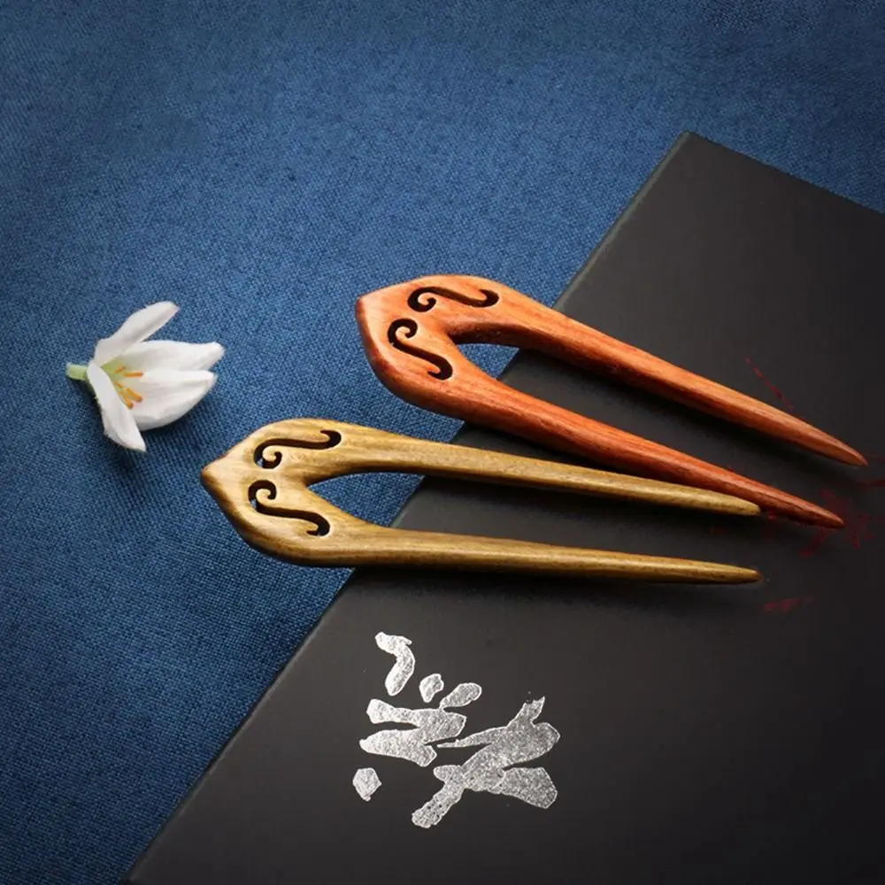 Accessories Cheongsam Black Sandalwood Hair Comb Clip Chinese Style Headwear Wooden Hairpin U Shape Hairpin Hanfu Hair Sticks