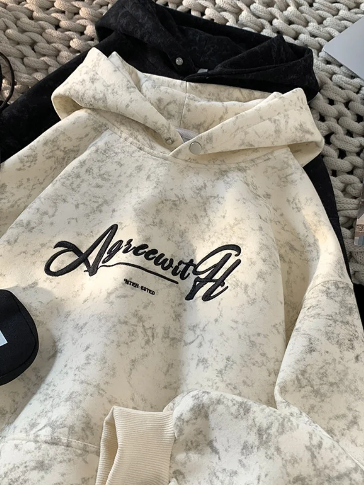 

Мужская толстовка на молнии с вышивкой, весенне-осенняя, в американском стиле, для пар, модная, повседневная, с капюшоном