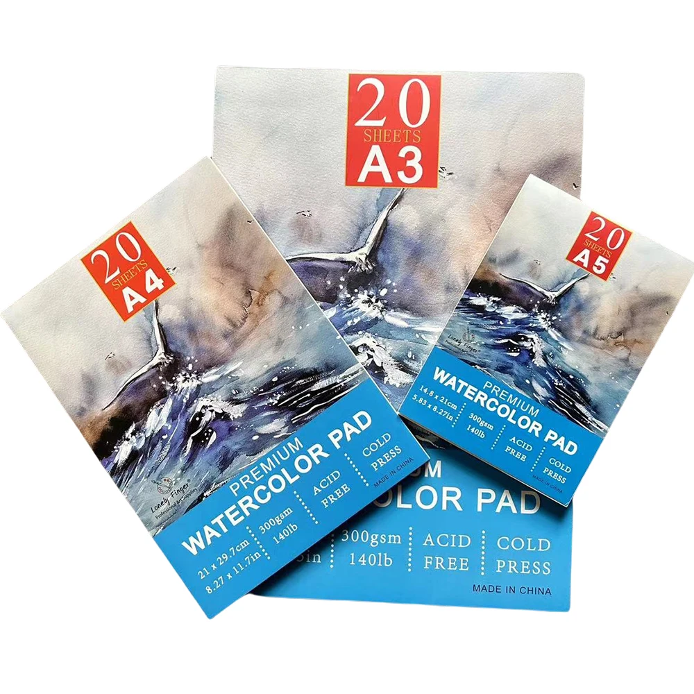 A3/A4/A5 Practice Watercolor Paper Pad, 20 Sheets (140lb/300gsm), Cold-Pressed, Acid-Free, Ideal for Watercolor Painting