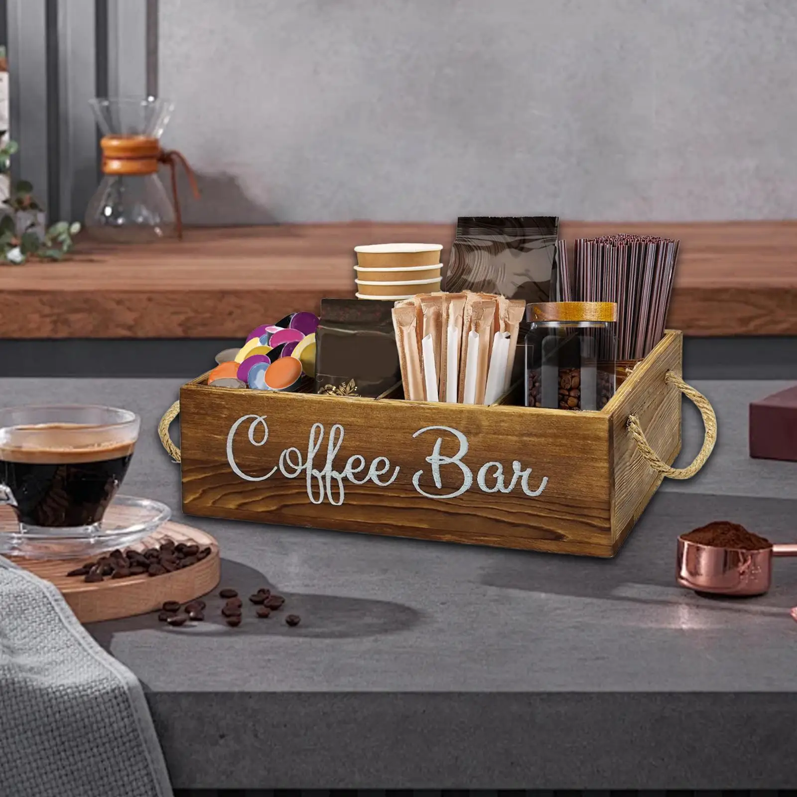 Деревянный органайзер для кофейной станции, ящик для хранения для любителей кофе, 12,6x6,5x3,5 дюйма
