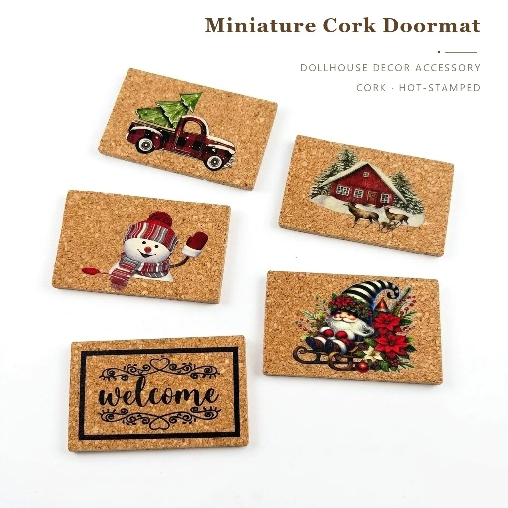 Mini Mat Christmas Doormat Faux Coir Welcome Mat Miniature Entrance Rug Holiday Scene Photography Props Desktop Decoration
