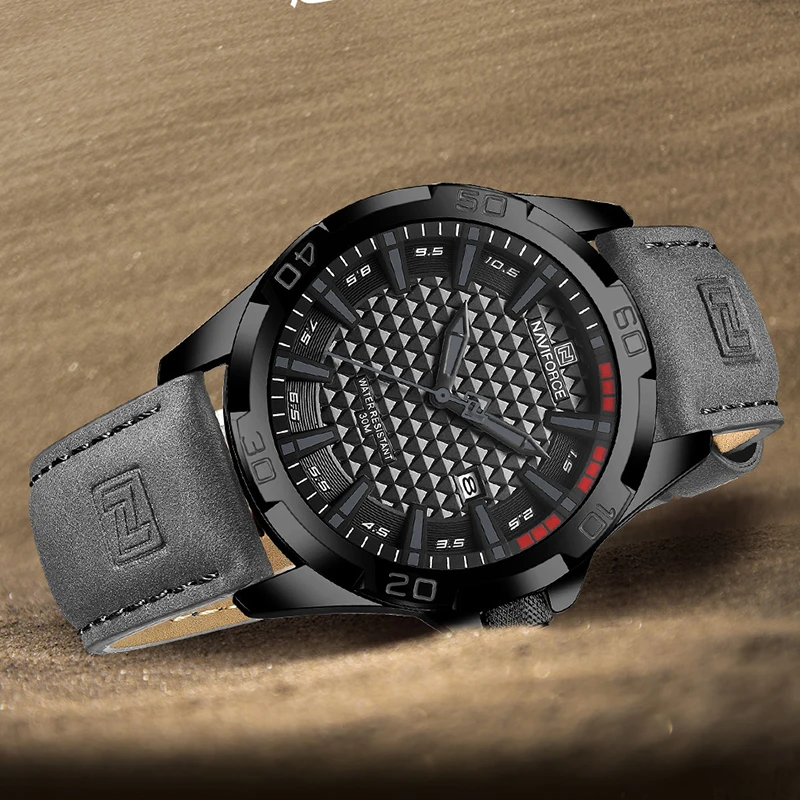 NAVIFORCE Men Quartz Watch Sports Shockproof Waterproof Leather Male Fashion Luxury WristWatch Casual Calendar Clock