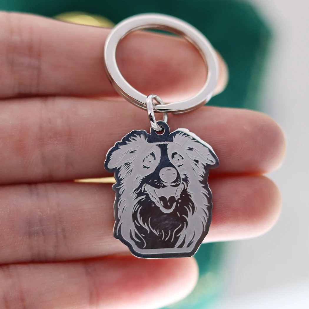 Stainless Steel Baby Dog Australian Shepherd Keychains For Women Men Cartoon Jewelry Pet Lover Animal Keychain