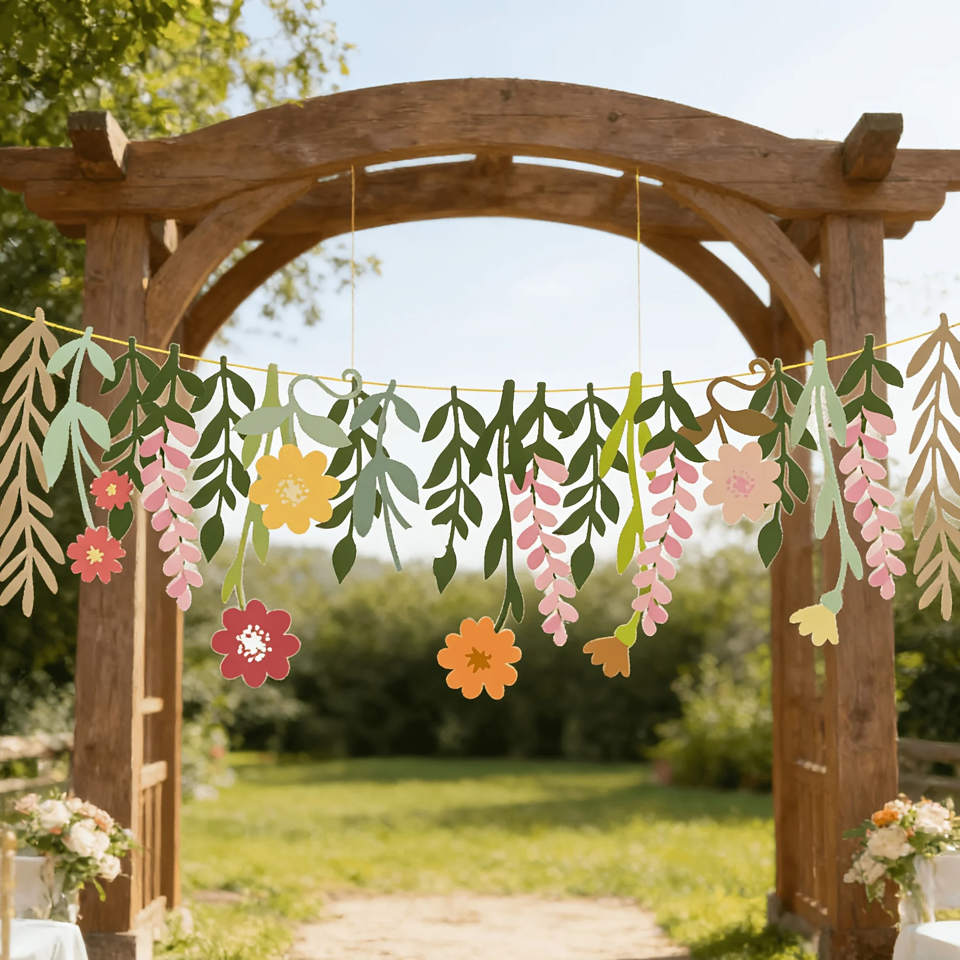 1 ensemble de guirlandes en papier à motifs de feuilles et de fleurs, décoration de fête d'anniversaire, fournitures pour la maison, décoration murale DIY, drapeau suspendu pour le printemps
