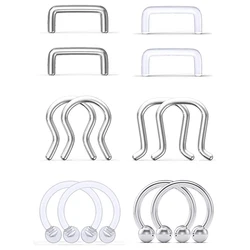 2pcs/12pcs Septum Retainer Clear Acrylic And Surgical Steel Nose Rings Hoop Horseshoe Cartilage Tragus Septum Ring Body Piercing