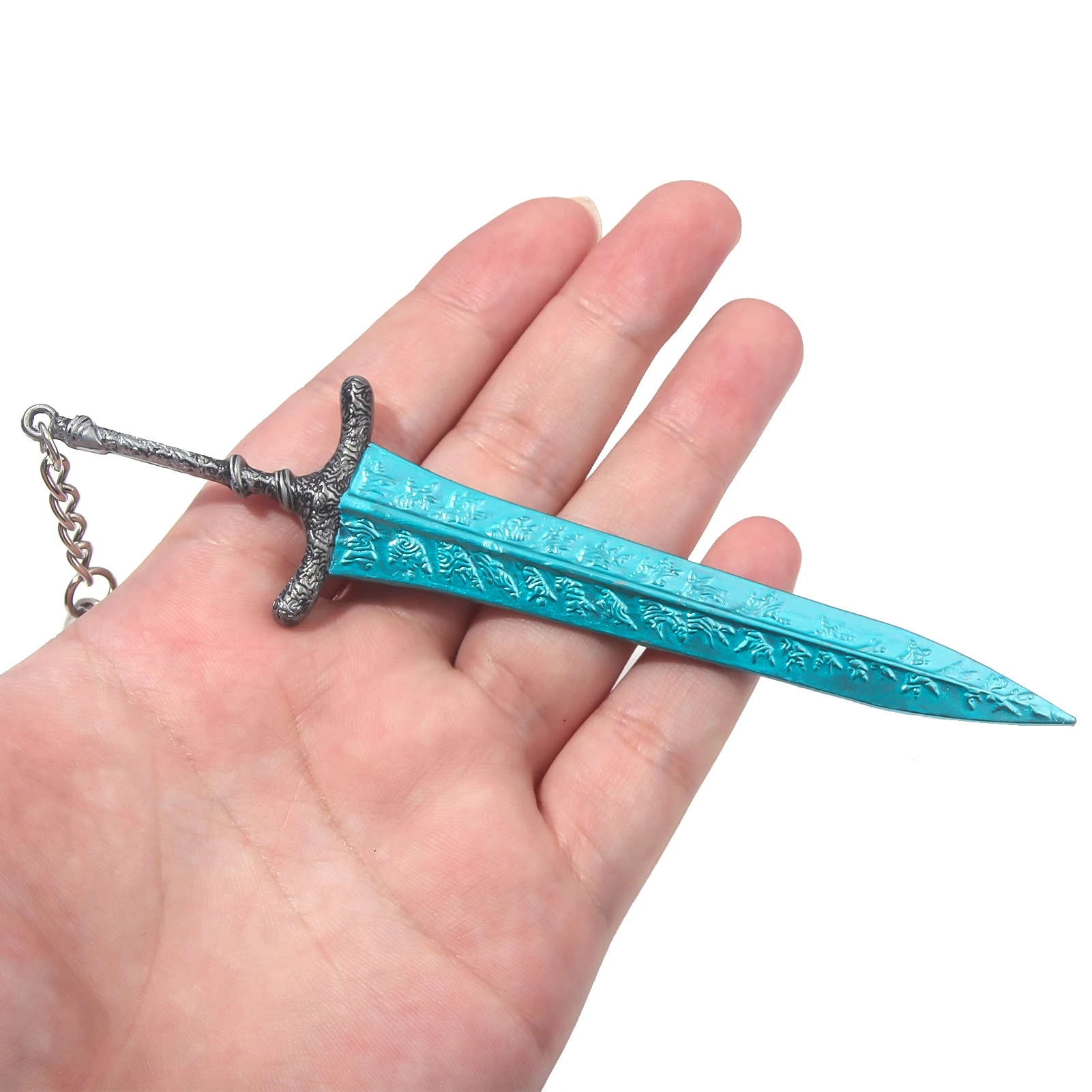 Llavero Colgante de 14cm con Anillo Luna Oscura, Espada Grande y Colmillo de Perro de Caza de Elden, Accesorios de Cosplay para Fans, Joyería para Mochila de Hombres y Mujeres