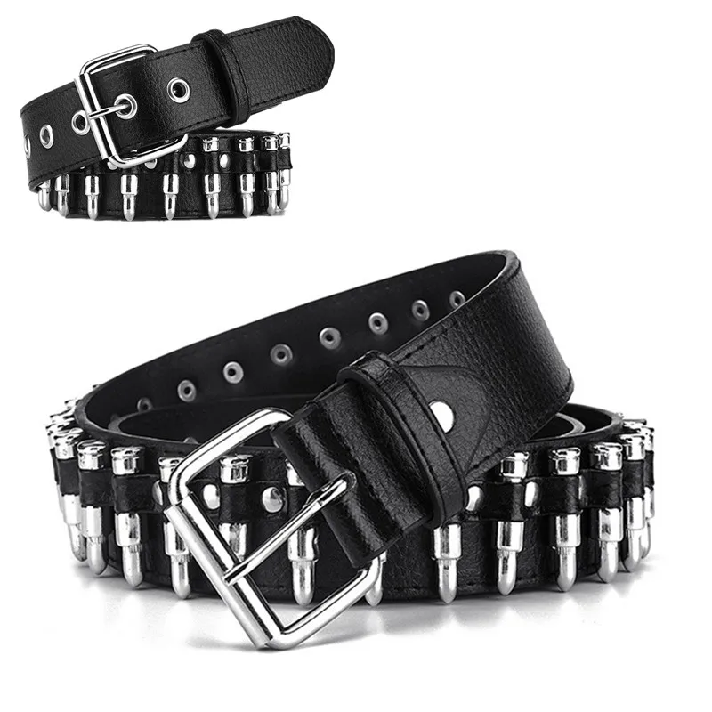 GAOKE Hollow Bullet Decorative Belt Fashion Ladies Leather Studded Gift Man's Goth Rock Wild Adjustable Women Punk Black Belt