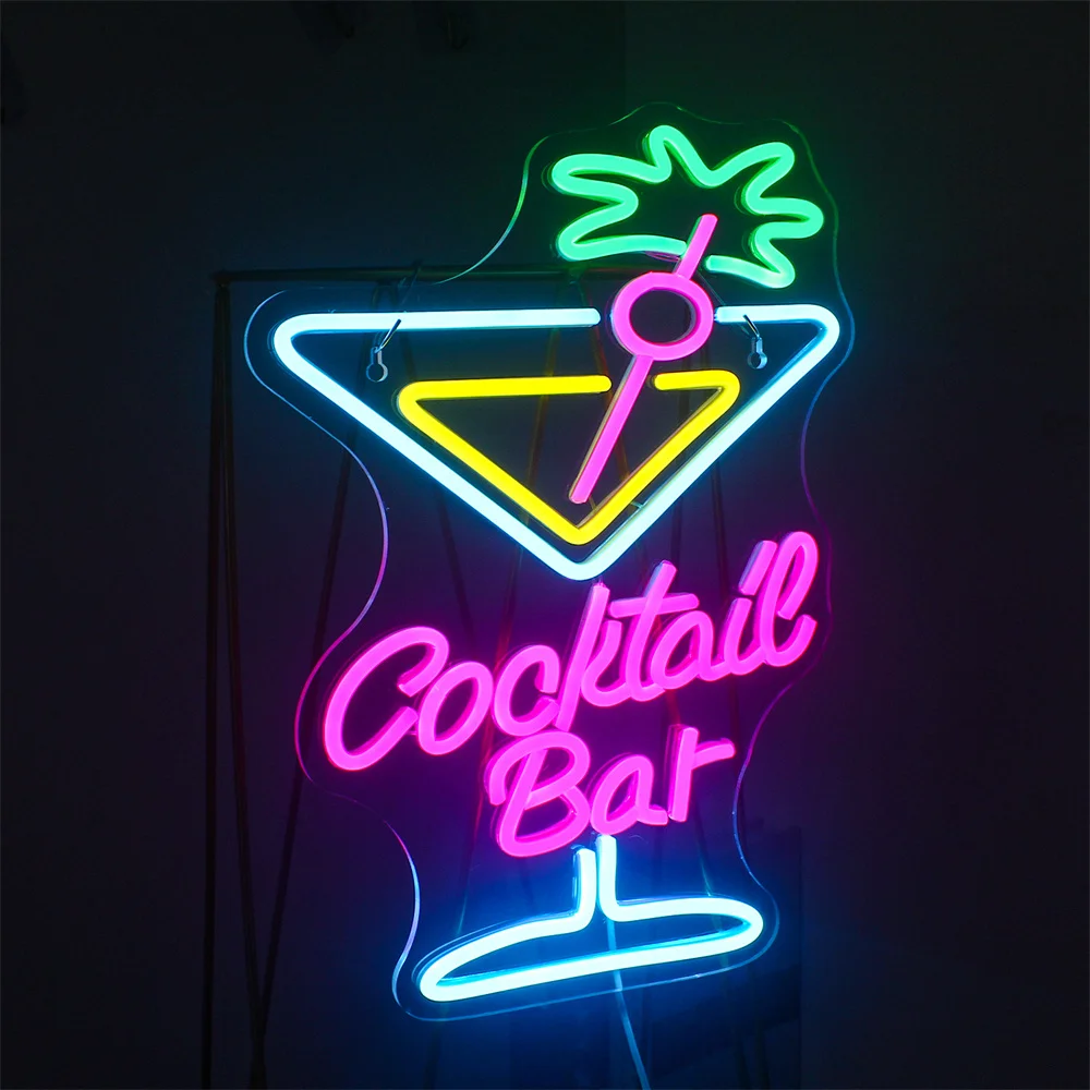 Cocktail Glass Shape Neon Light, Sinal LED, Decoração da parede, Man Cave Bar